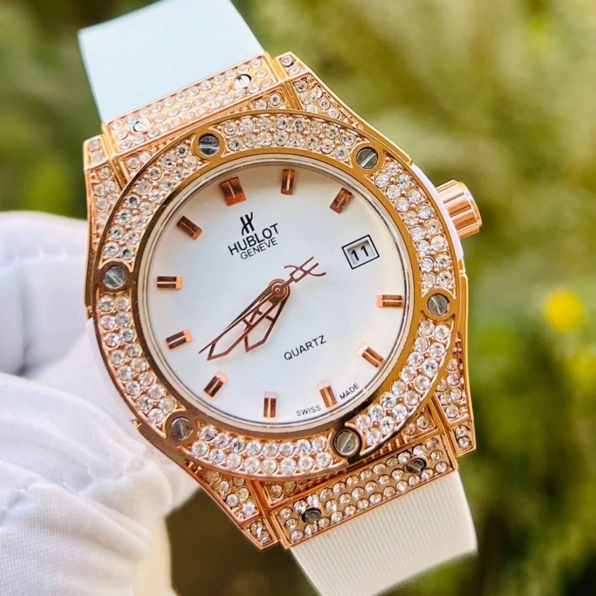 Hublot Geneve Women's Rose Gold & White Rubber