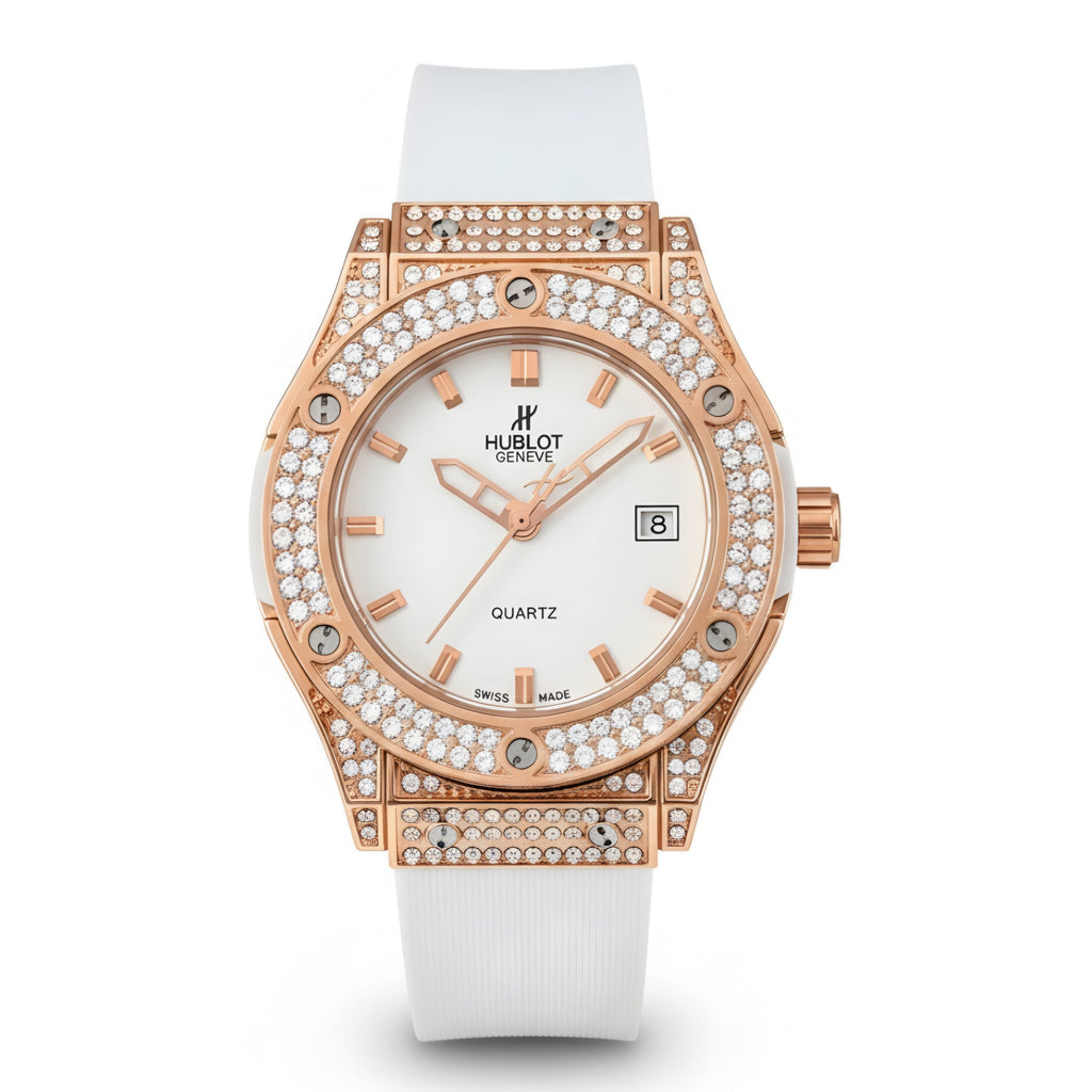 Hublot Geneve Women's Rose Gold & White Rubber