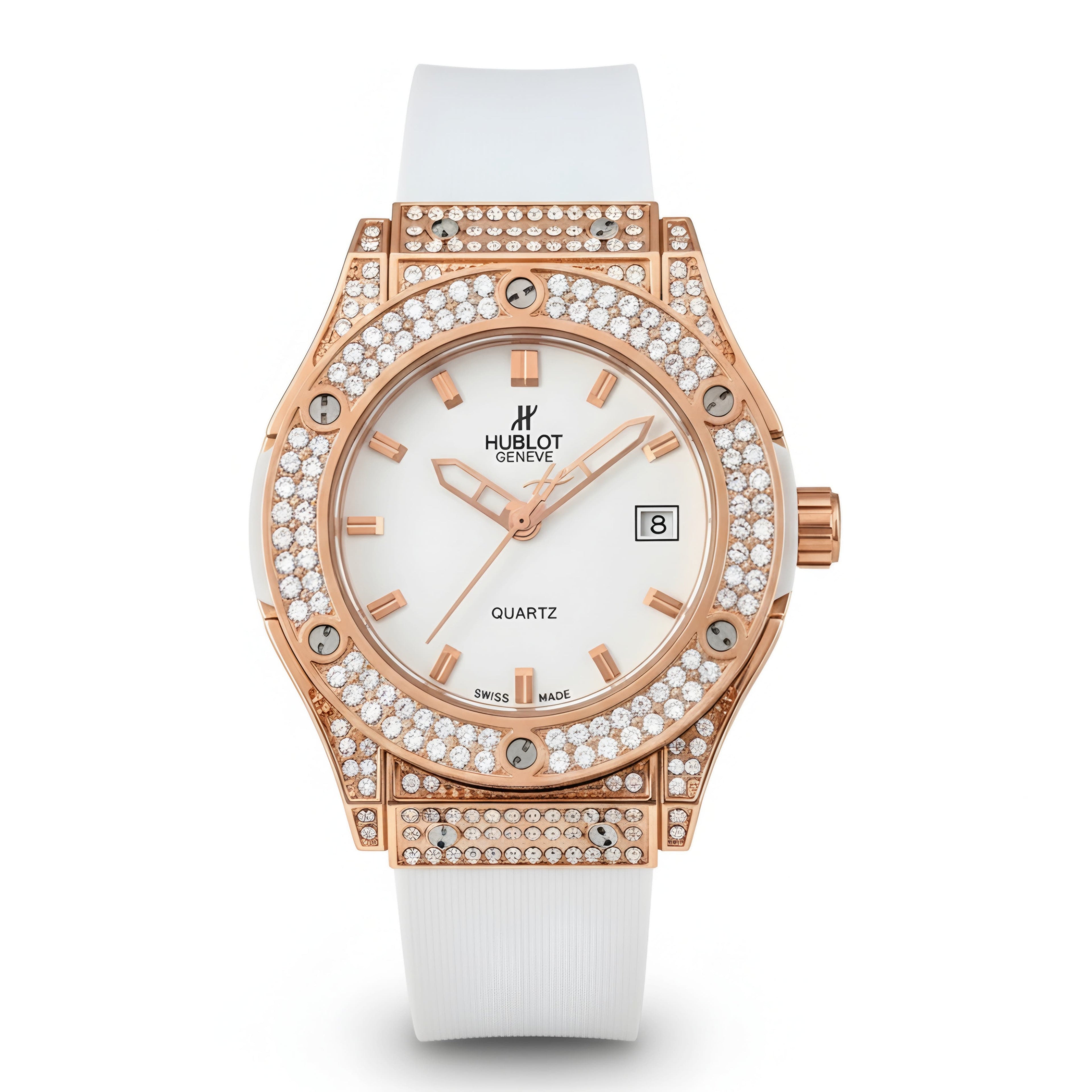 Hublot Geneve Women's Rose Gold & White Rubber