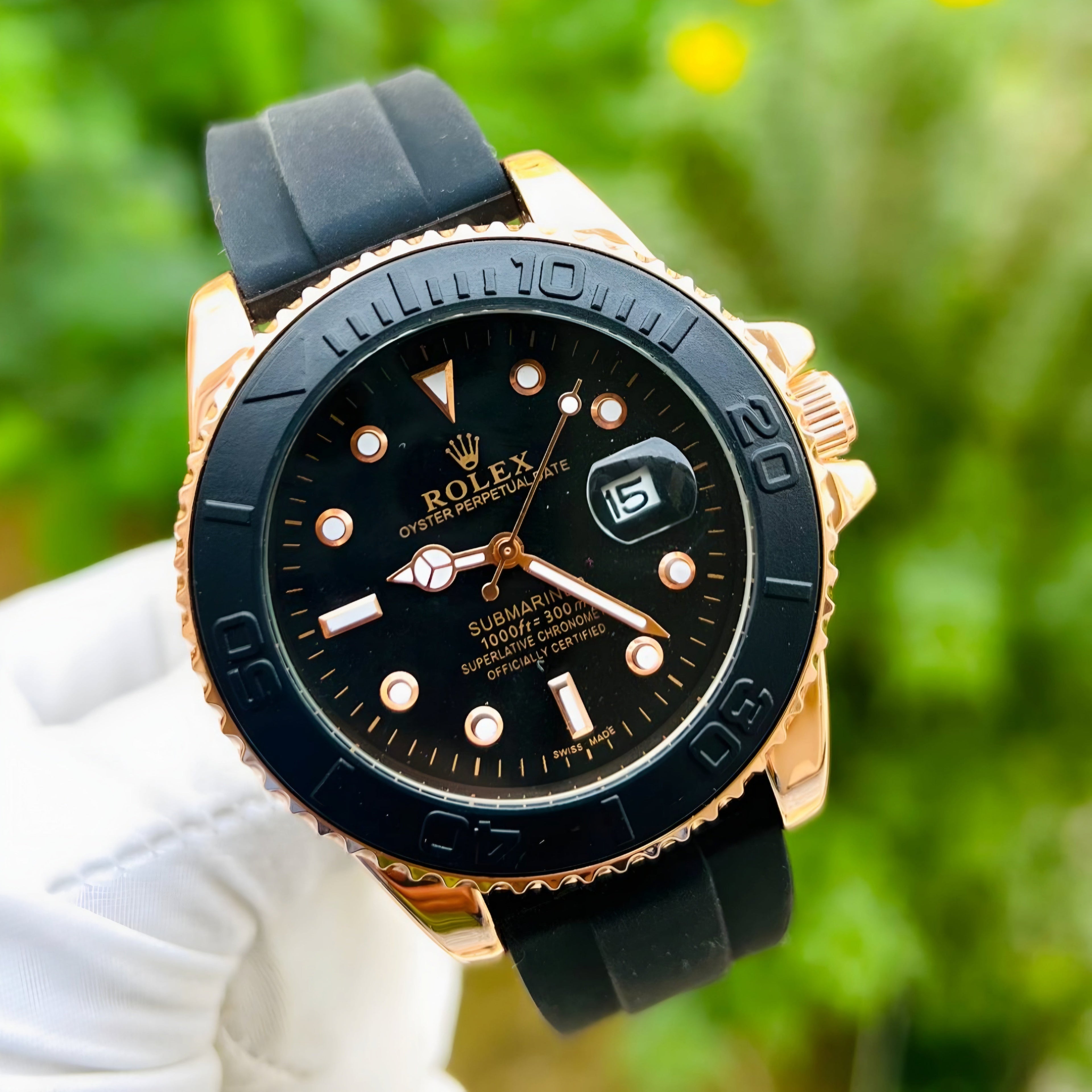 Rolex Submariner High-End Edition – Black & Gold Rubber Strap