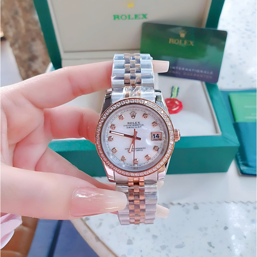 RO Lady Datejust Diamond Rose Gold, Sliver with white dial