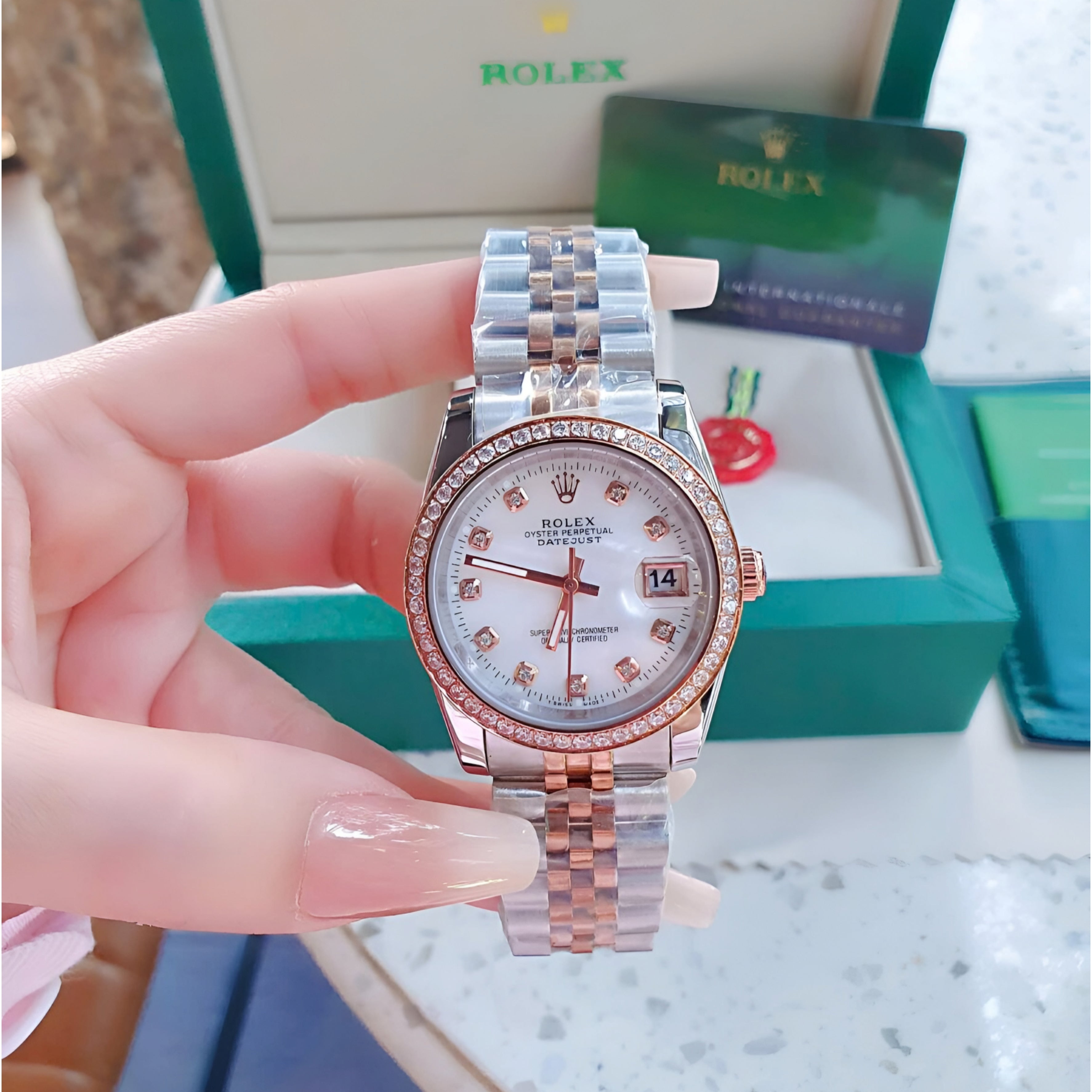 Rolex Lady Datejust Diamond Rose Gold, Sliver with white dial