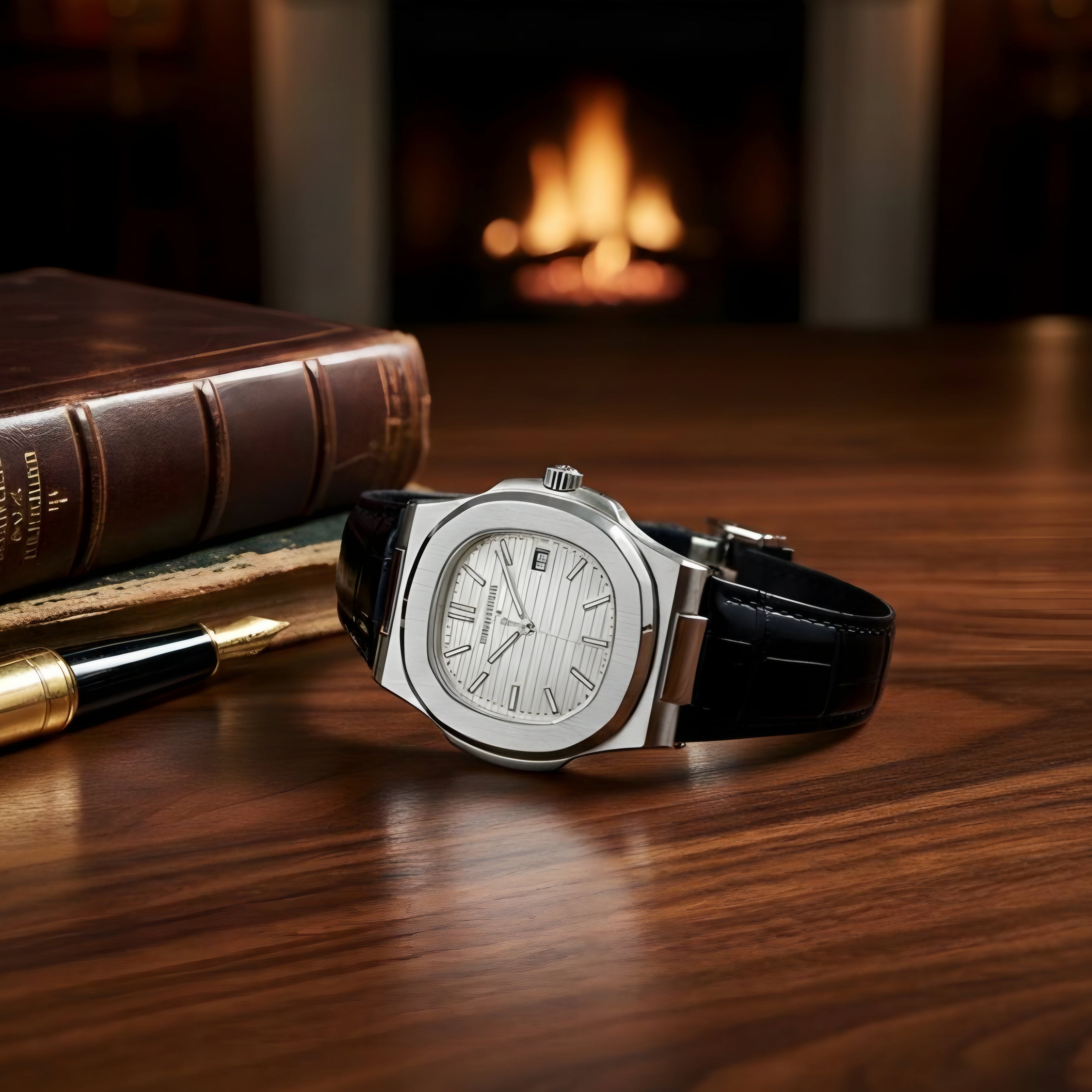PP Nautilus Silver Steel & Black Leather (Semi-Automatic) – RG store