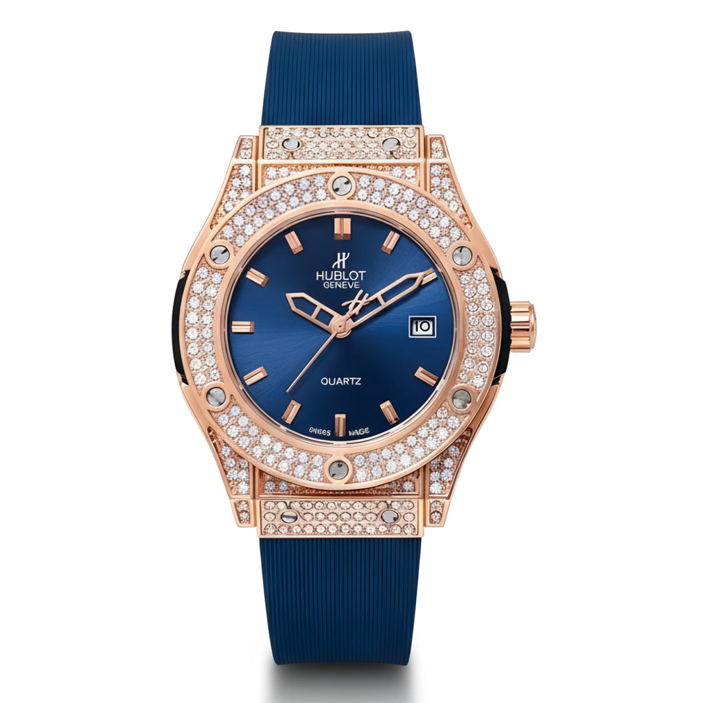Hublot Geneve Women's Rose Gold & Blue Rubber