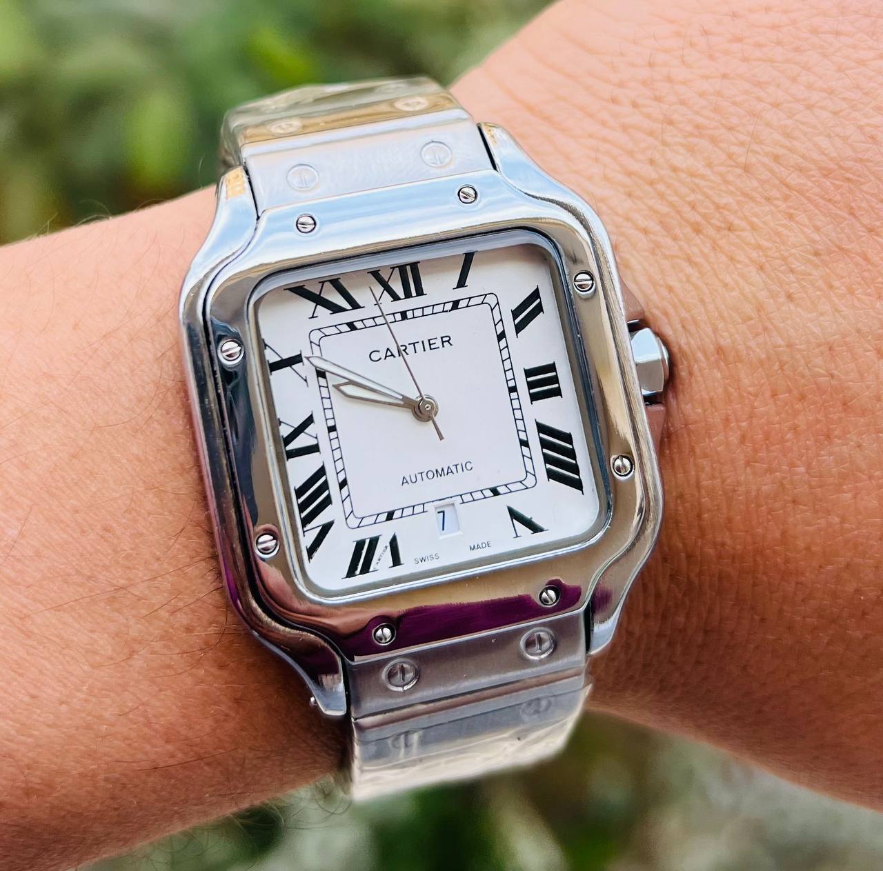 Santos de Cartier Silver frame Quartz white dial