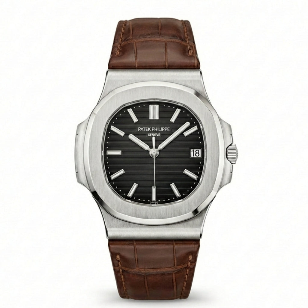 PP Nautilus Silver Steel & Brown Leather (Semi-Auto