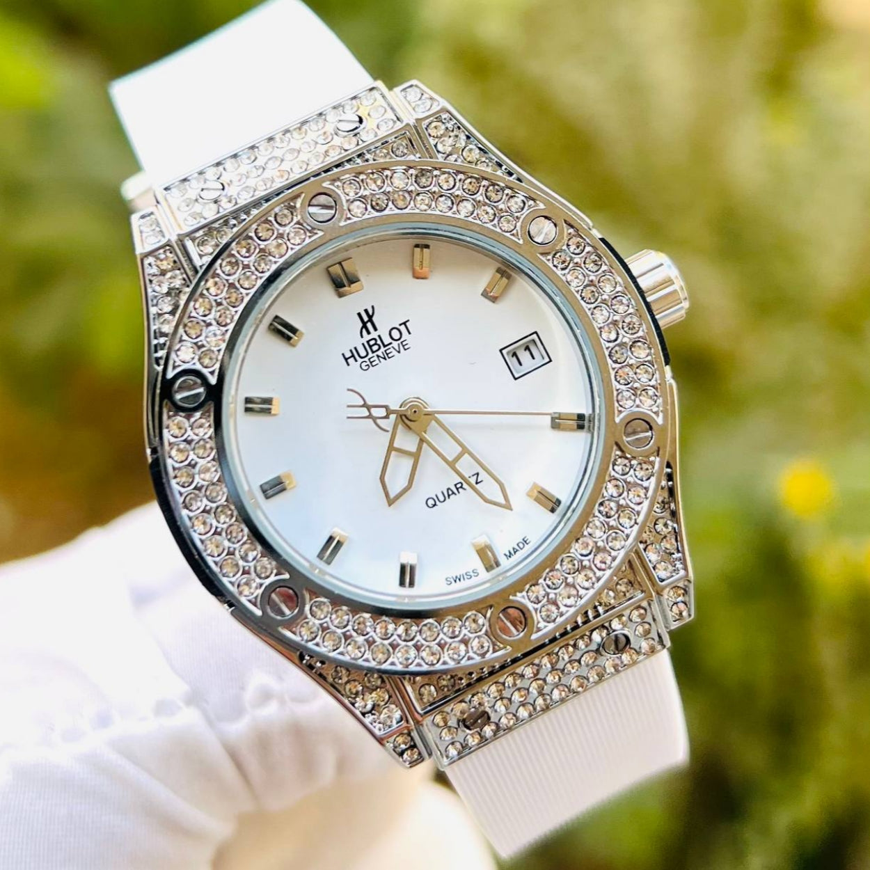 Hublot Geneve Women's Silver & White Rubber