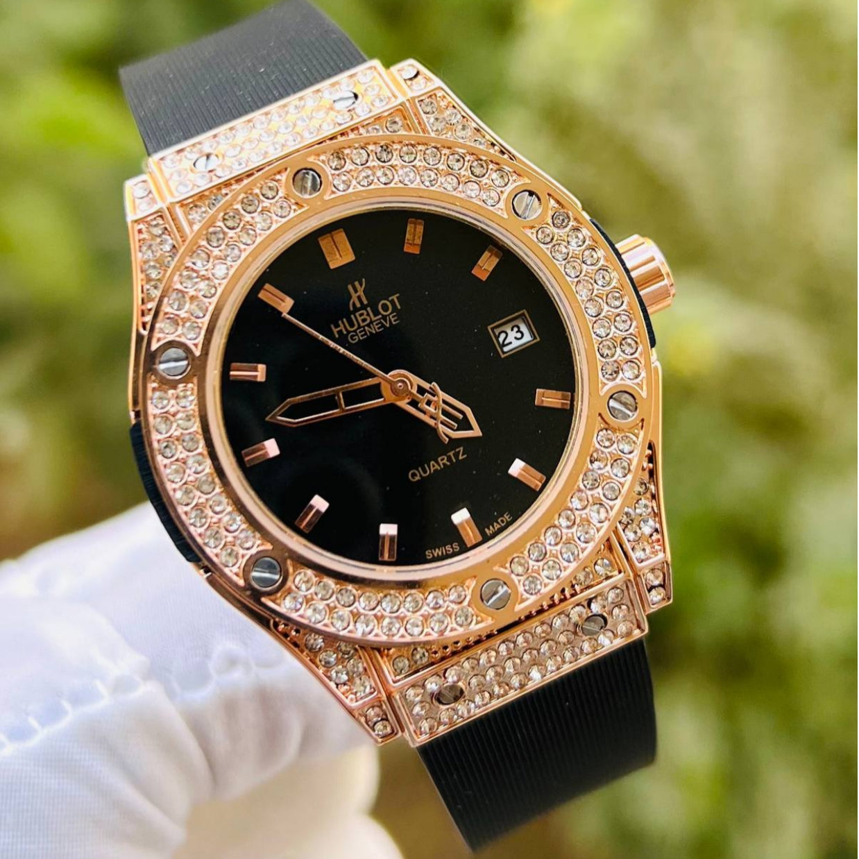 Hublot Geneve Women's Rose Gold & Black Rubber