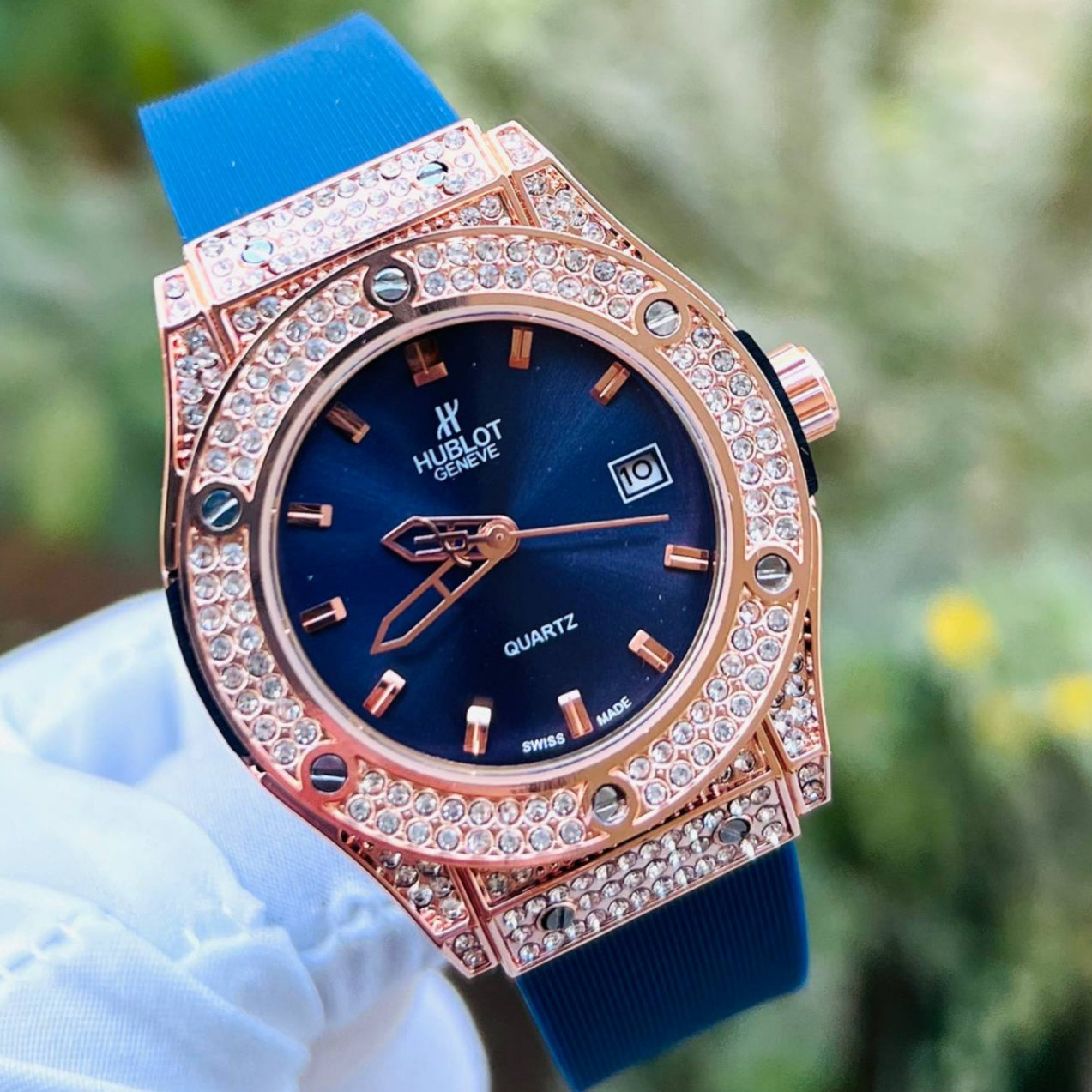 Hublot Geneve Women's Rose Gold & Blue Rubber