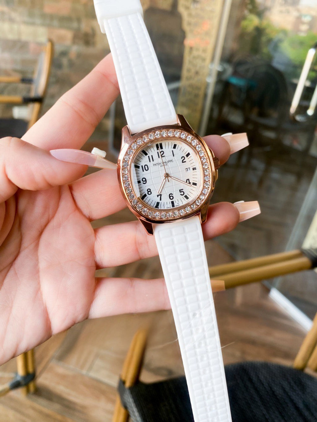 PP Aquanaut Luce Rose Gold, White strap with White dial