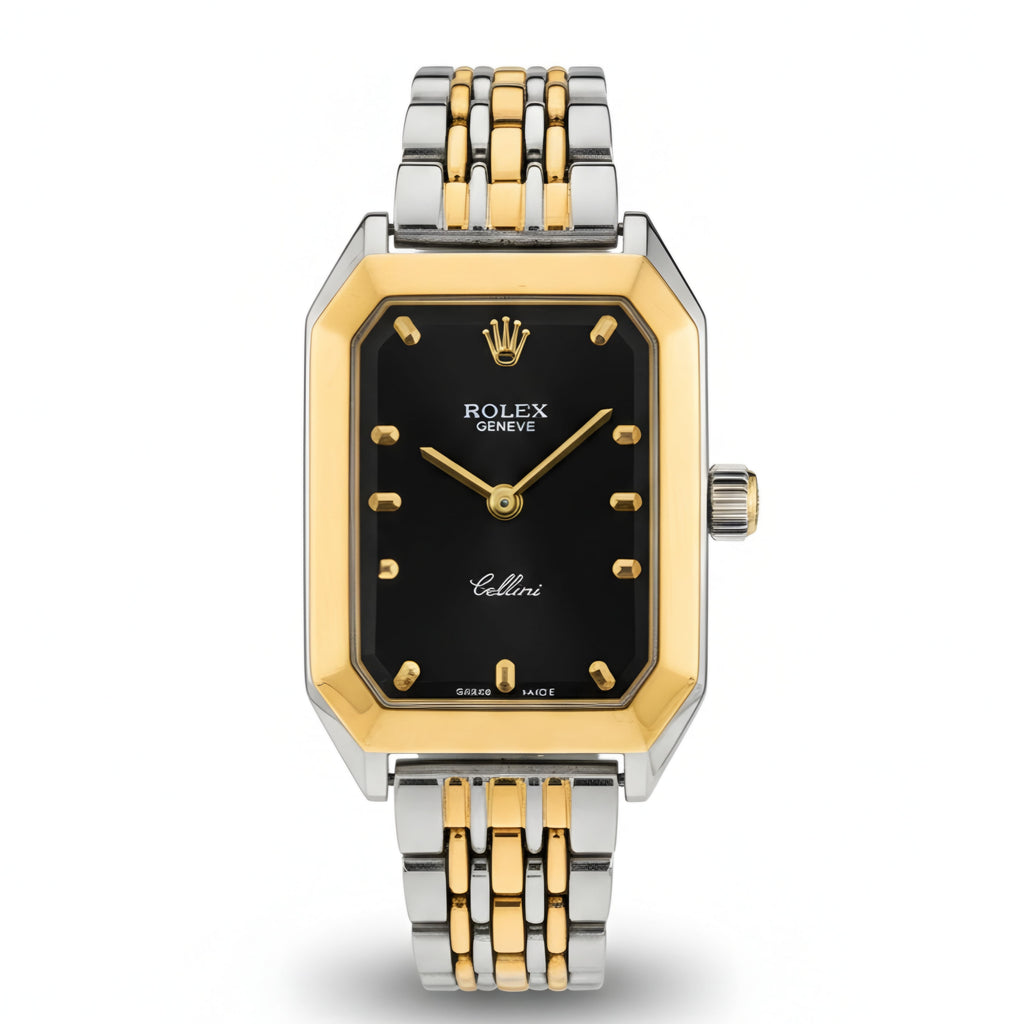 Rolex Quartz Square Silver, Gold Watch With Black dial for women