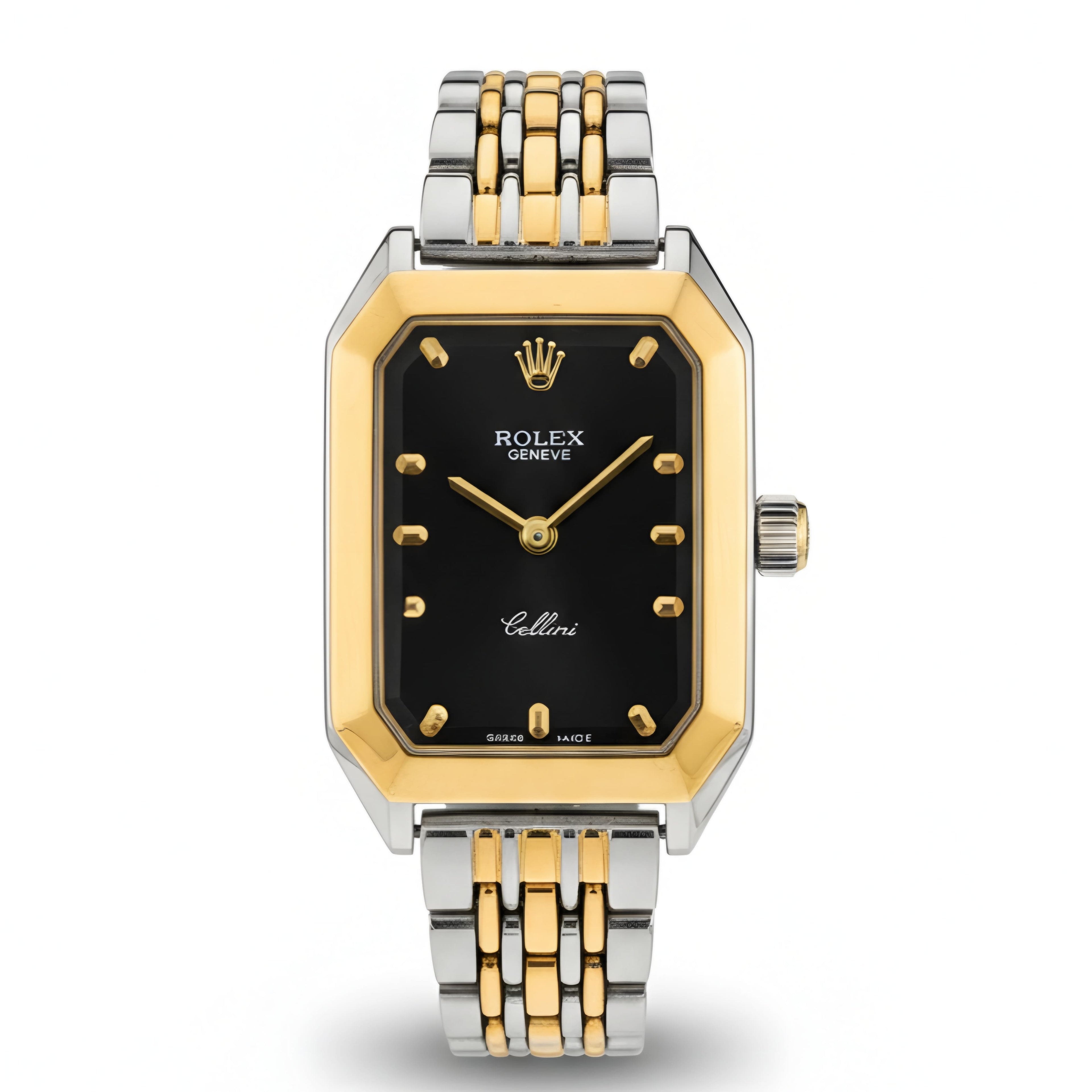 Rolex Quartz Square Silver, Gold Watch With Black dial for women