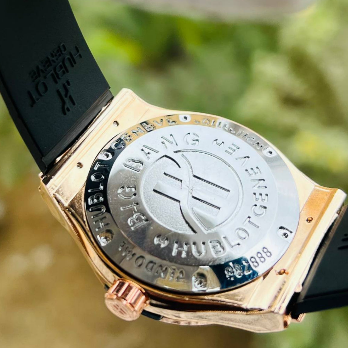 Hublot Geneve Women's Rose Gold & Black Rubber (Baguette Bezel)