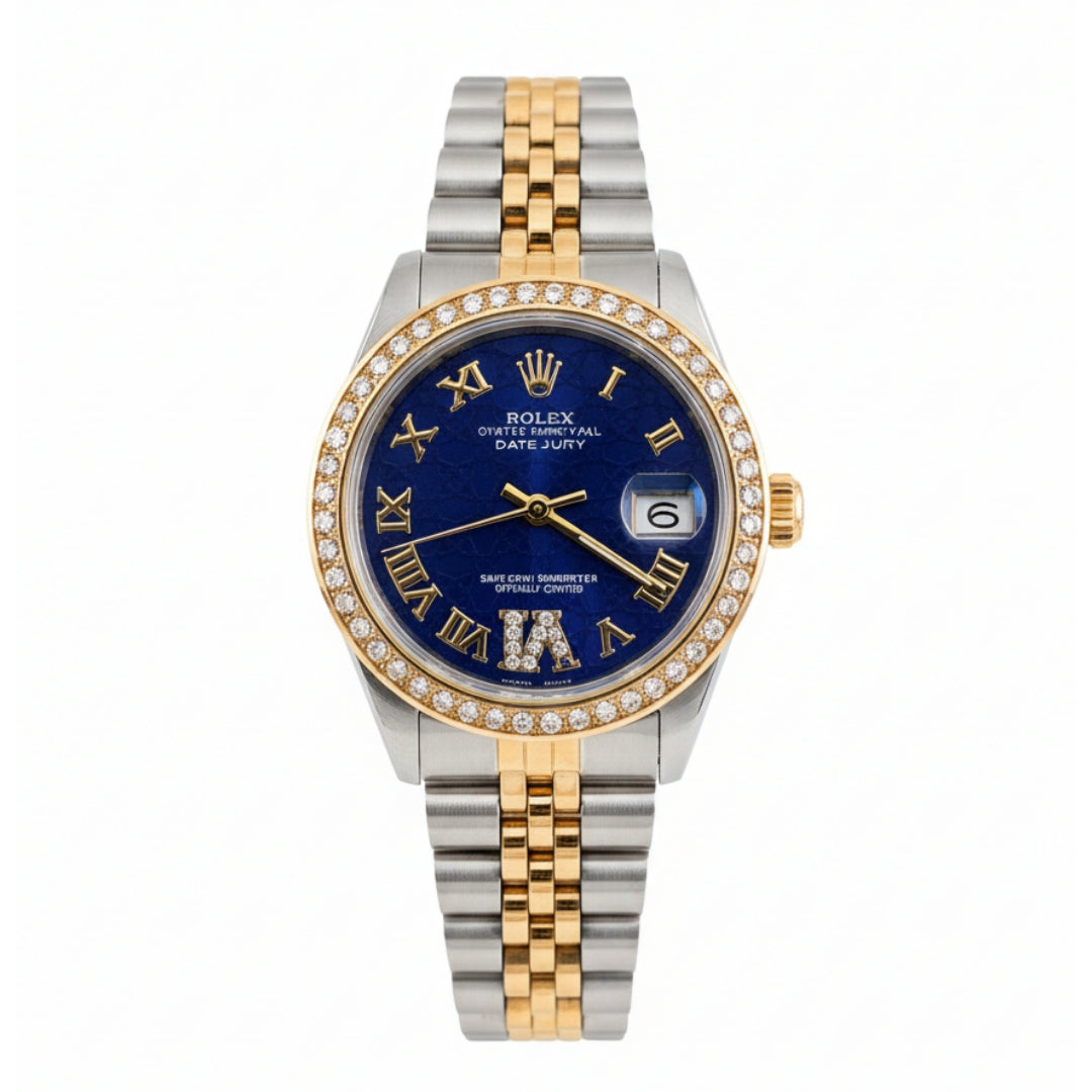Rolex Lady Datejust Diamond Gold, Sliver with Blue dial