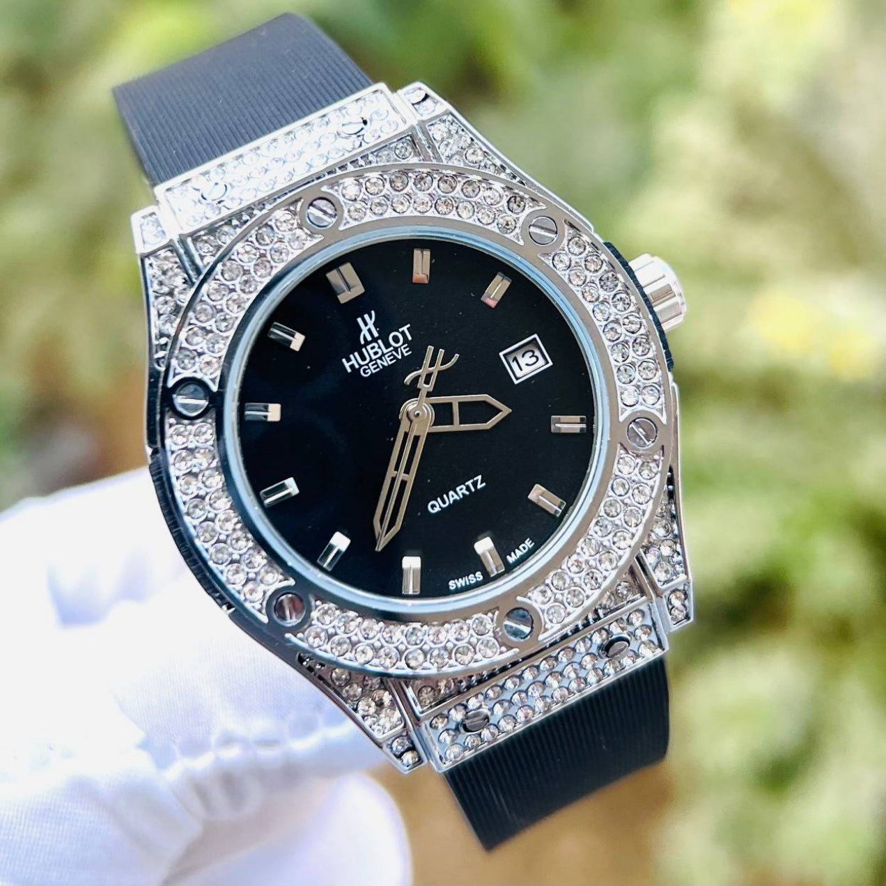 Hublot Geneve Women's Black & Silver Rubber
