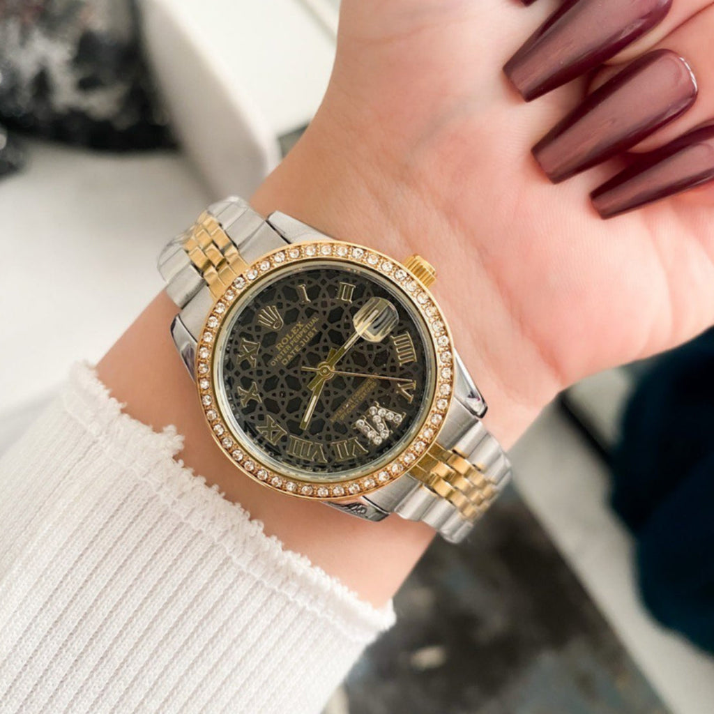 RO Lady Datejust Diamond Gold, Sliver with Black dial