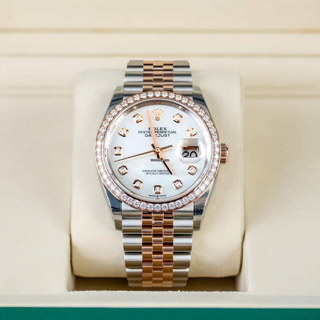 RO Lady Datejust Diamond Rose Gold, Sliver with white dial