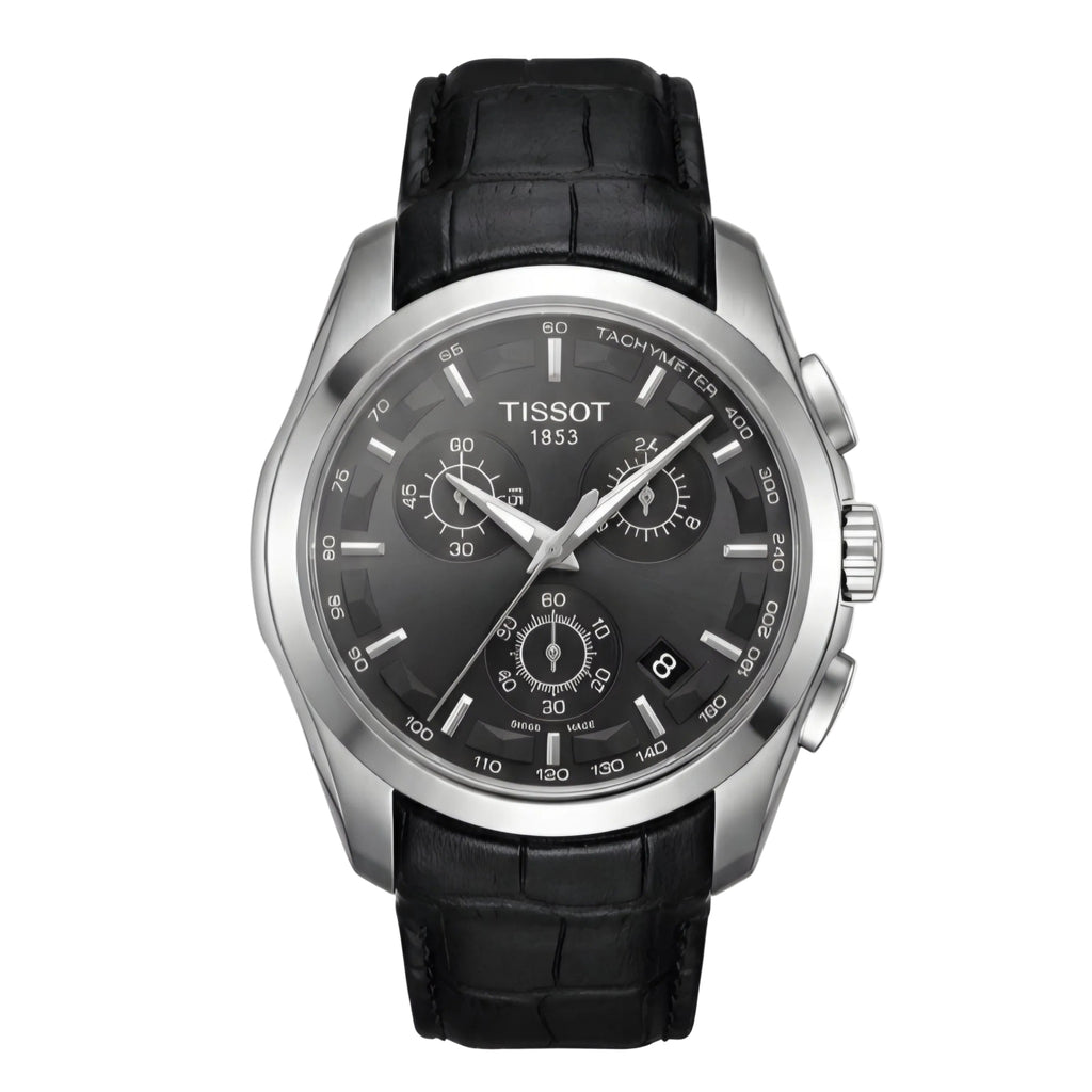 TIS Analog Black dial Black Leather Chronograph