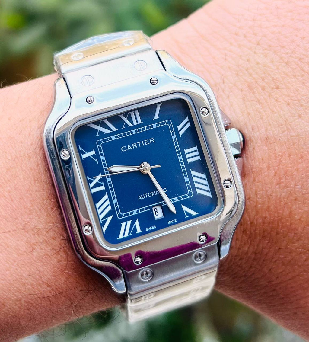 Santos de CRT silver frame Quartz Blue dial