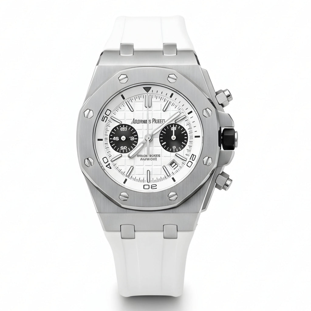 AP Royal Oak Quartz Offshore Diver Chronograph with white rubber strap