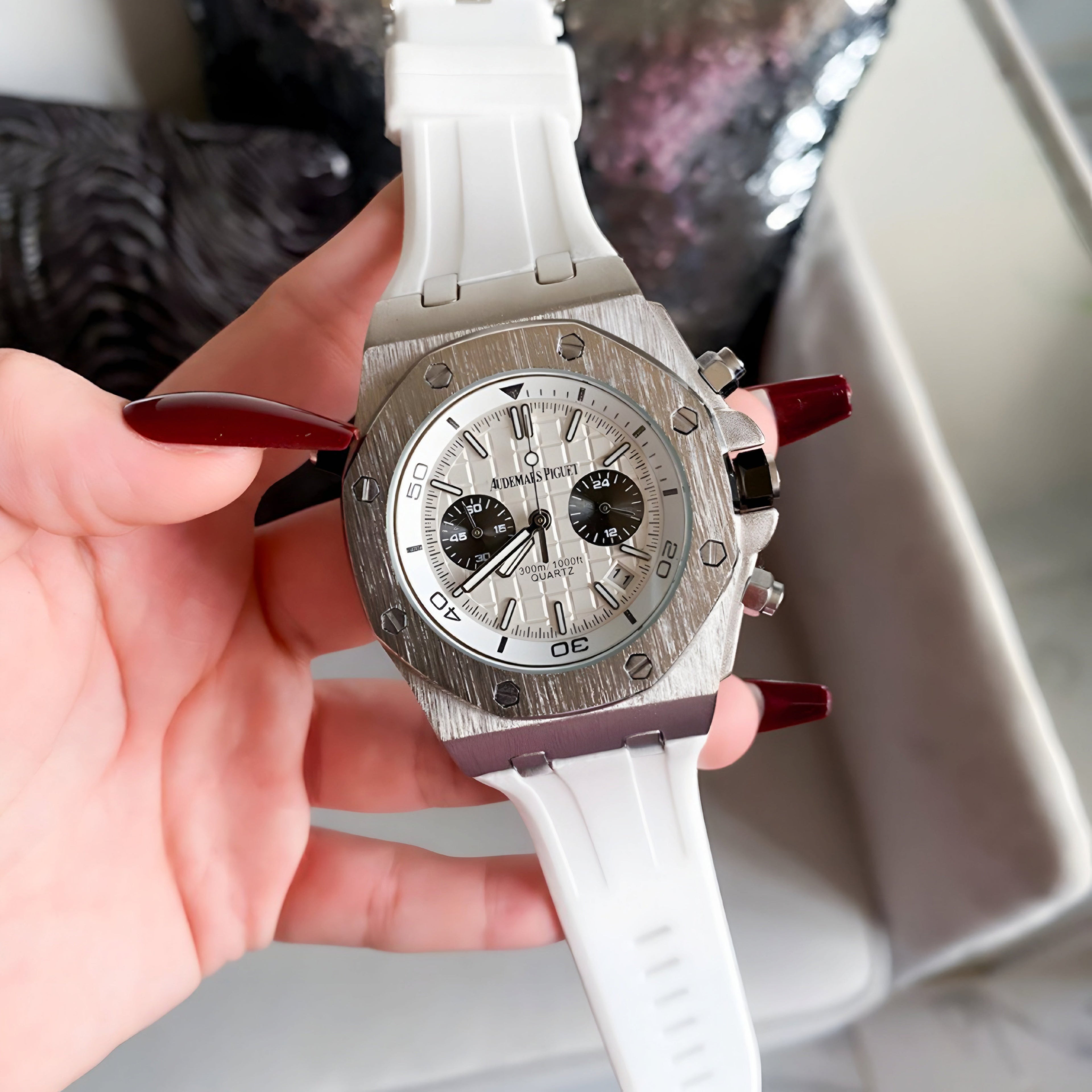 Piguet Royal Oak Quartz Offshore Diver Chronograph with white rubber strap