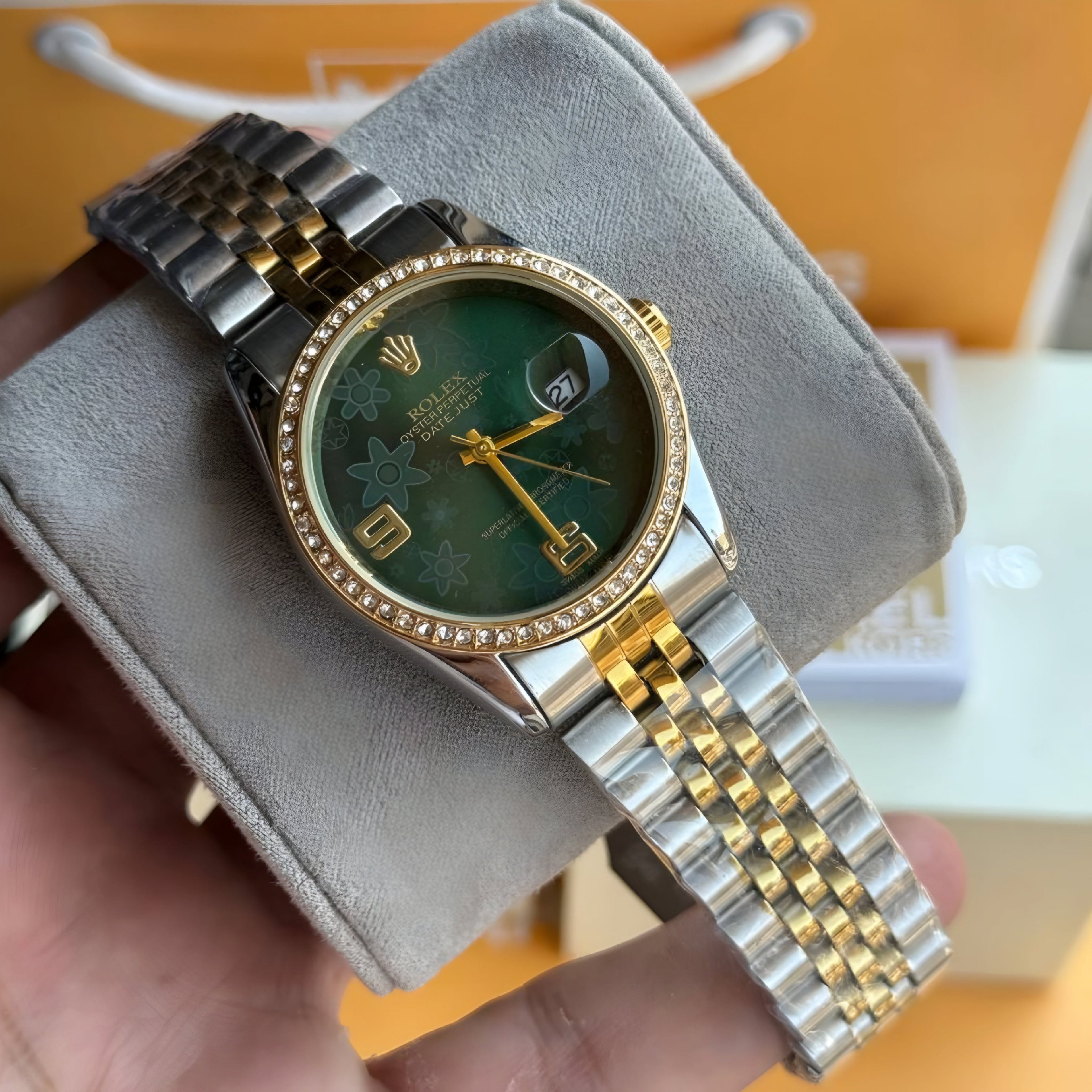 Rolex Datejust Women’s Watch – Floral Green & Two-Tone Gold